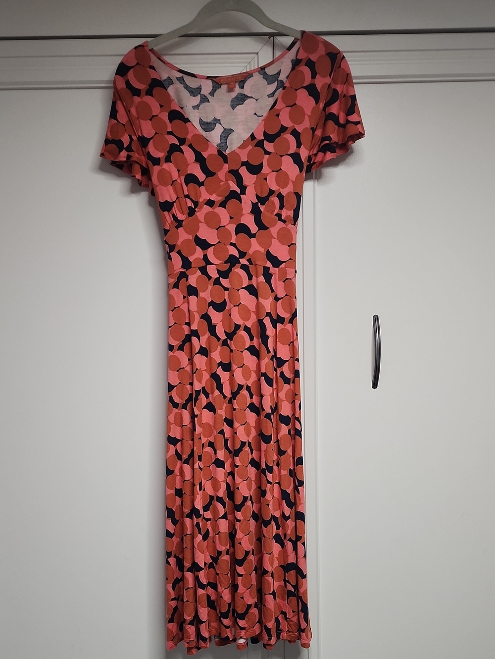 ModCloth Coral and Black Printed V-Neck Maxi Dress